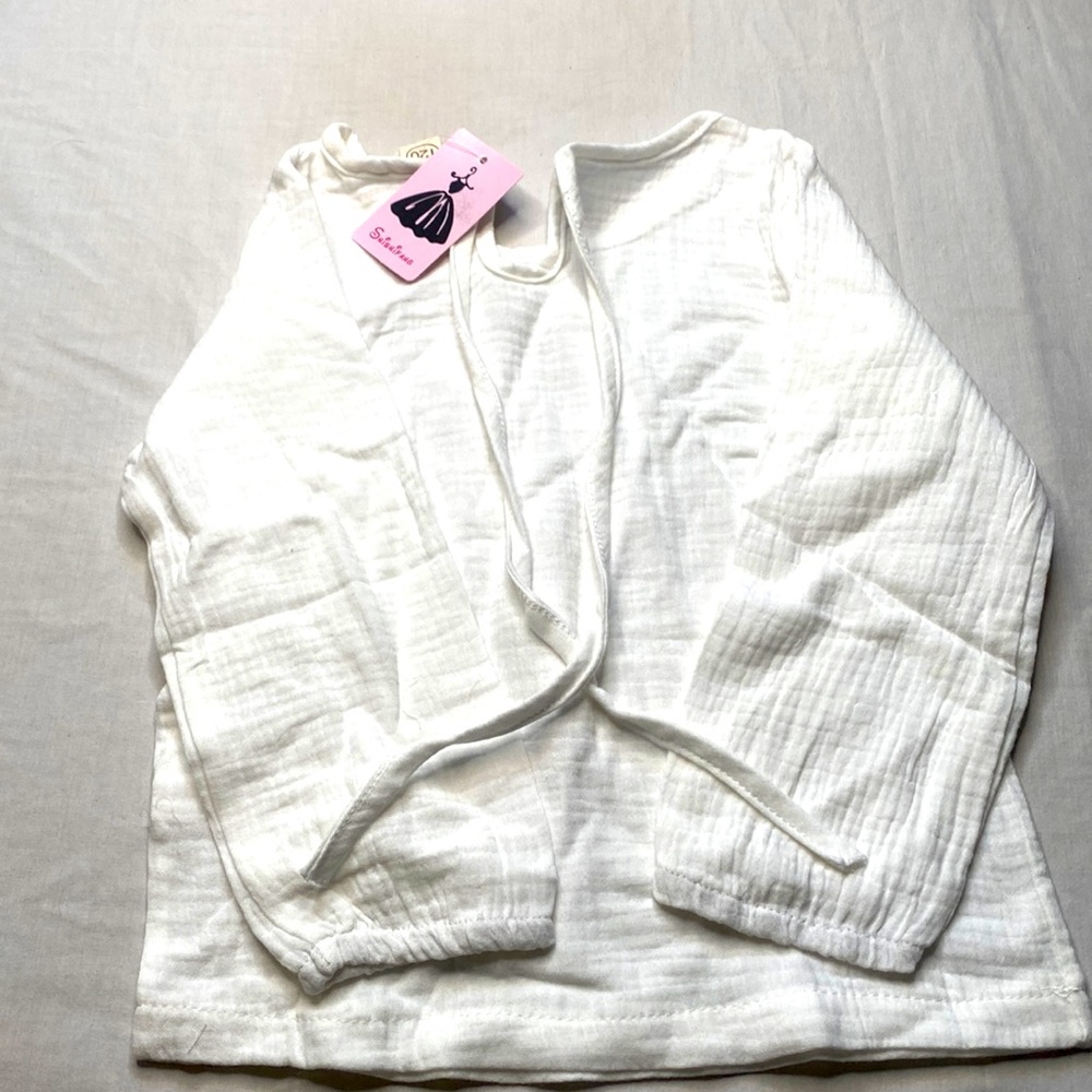 Shishfang Girls white shirt with ties size 120, long sleeve 5T